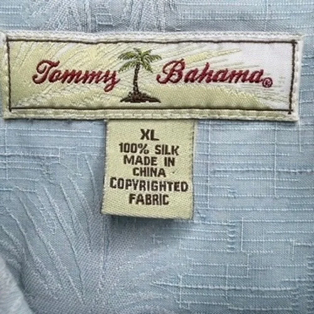 Tommy Bahama Button Up Mens XL‎ Palm Tree Silk Camp Shirt Tropical Embroidered